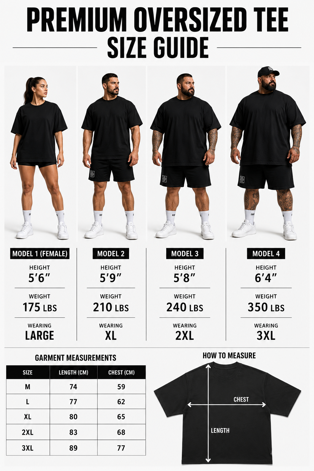 Premium Oversized Tee Size Guide
